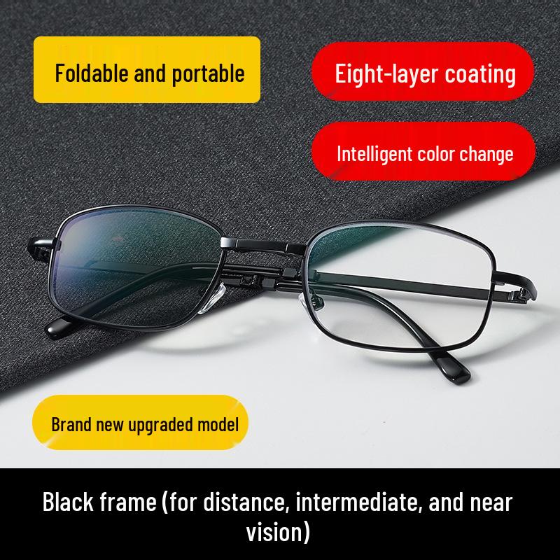 Anti-Blue Light Photochromic Folding Reading Glasses with Smart Zoom for Near, Mid, and Far Distances