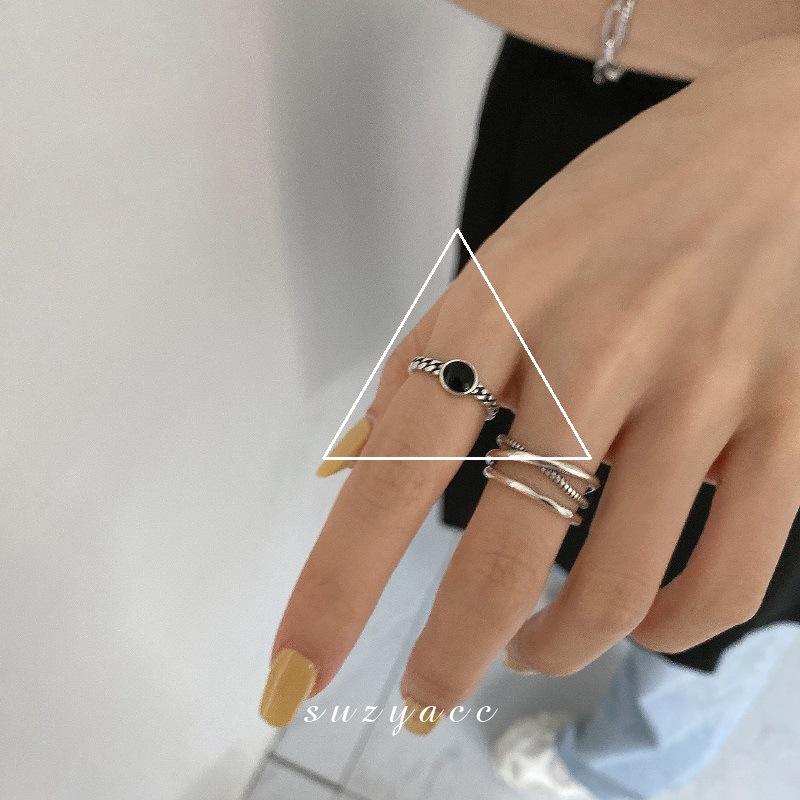 VENTFILLE CopperCreative Glossy Round Bead Ring Retro Exquisite Geometric Personality Opening Party Jewelry