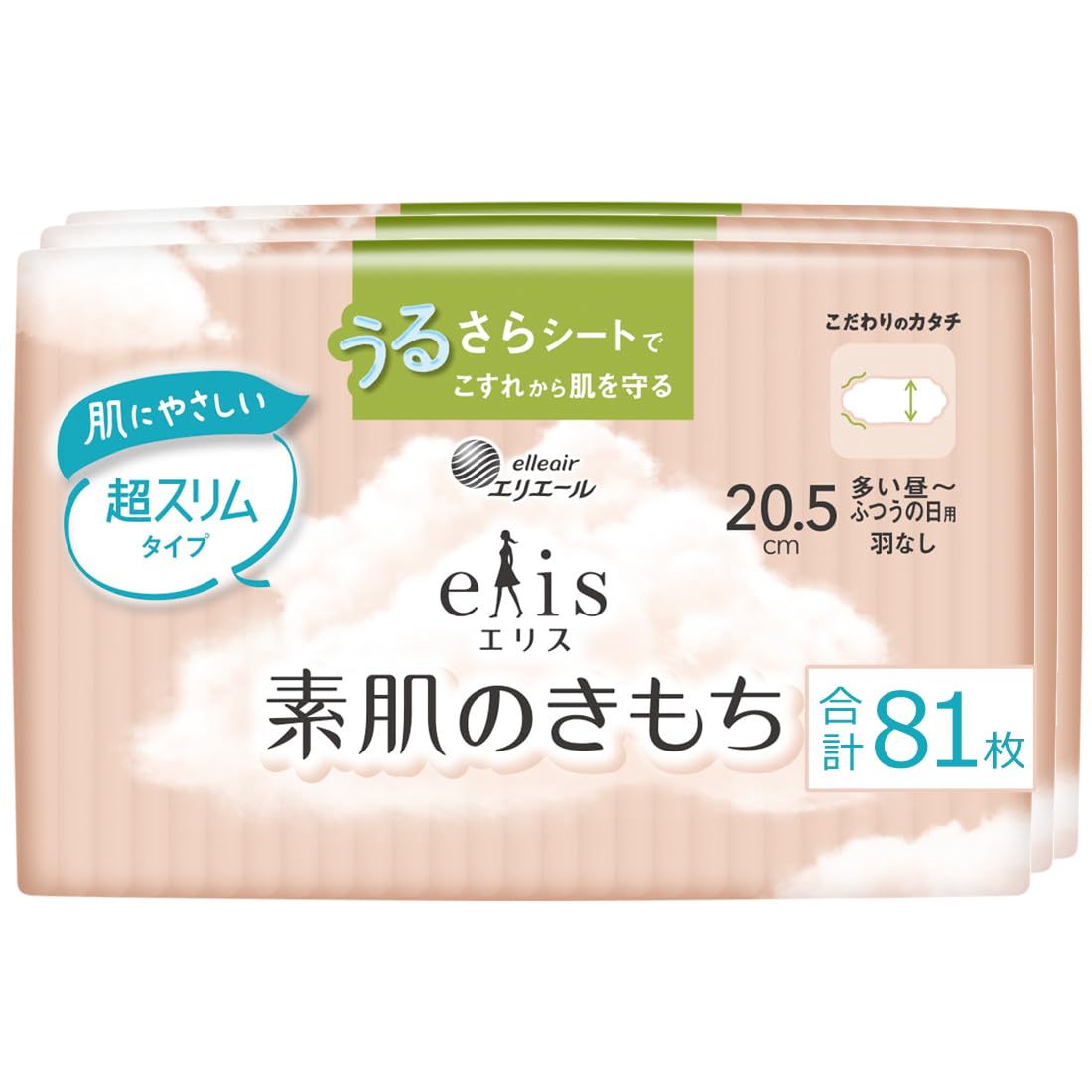 

Ellis Bare Skin Feeling Super Slim Wingless heavy flow during the day to normal 81 pieces 20.5cm (for flow) [Bulk Purchase]