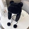 Women's Cute Ear Bucket Winter Warm Hat with Panda Color Faux Rex Rabbit Fur Casual Character Style for Girls Adults