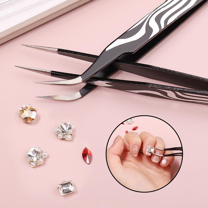 Double-Ended Eyelashes Extension Tweezers Makeup Tools Nail Art Tweezers With Silicone Pressing Head Nail Stickers Pick Up Clip