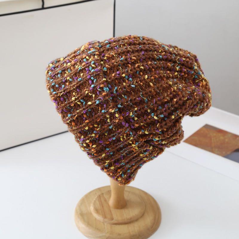 

55-59 см Вязаная шапка Высокая эластичность Бини Милая Универсальный размер Игривая Толстая пряжа Тепло Ручная работа Крючком Мода Многоцветная коричневый