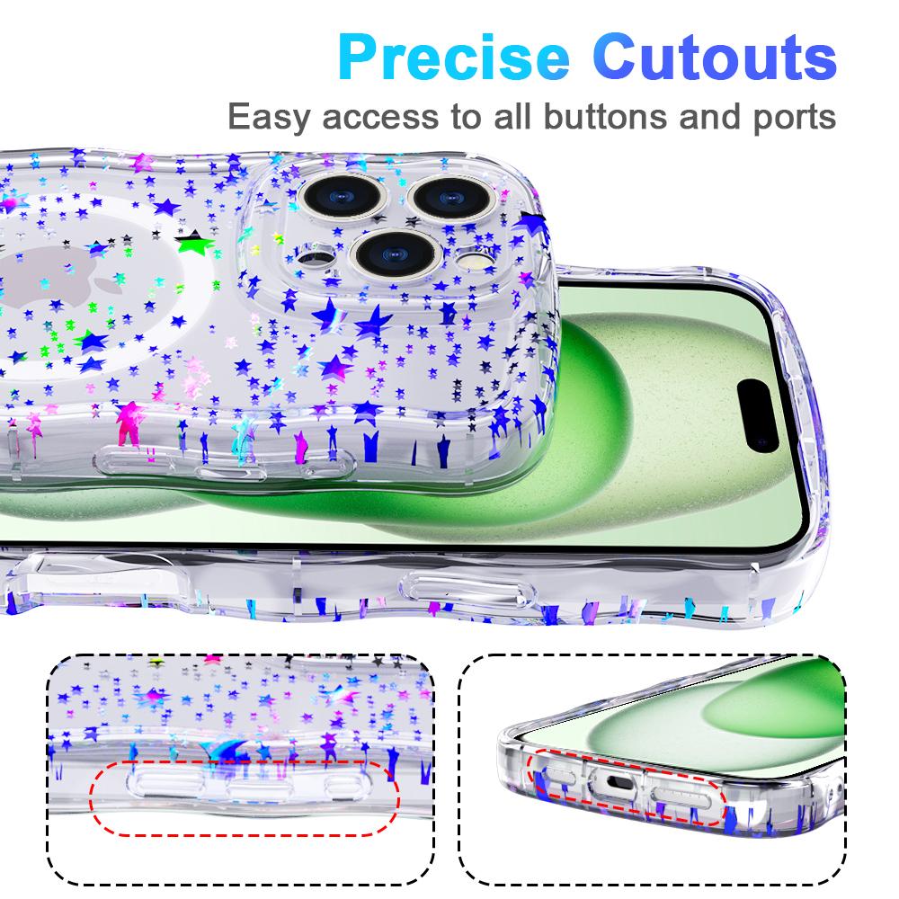 For iPhone 16 Pro Max Magnetic Case Wave Edge Glitter TPU Phone Back Cover