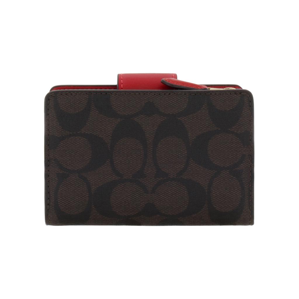 Coach Corner Zip Classic Monogram Coated Canvas And Leather Wristlet Clutch Women Clutch Red Dark-Brown C0082-IMRVQ
