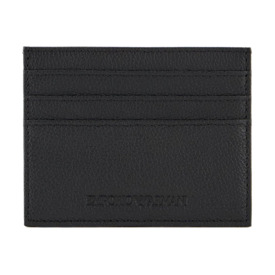 Emporio Armani Logo Open Closure Leather Card Holder Unisex Accessories Black EM001578-AF13788-UC001