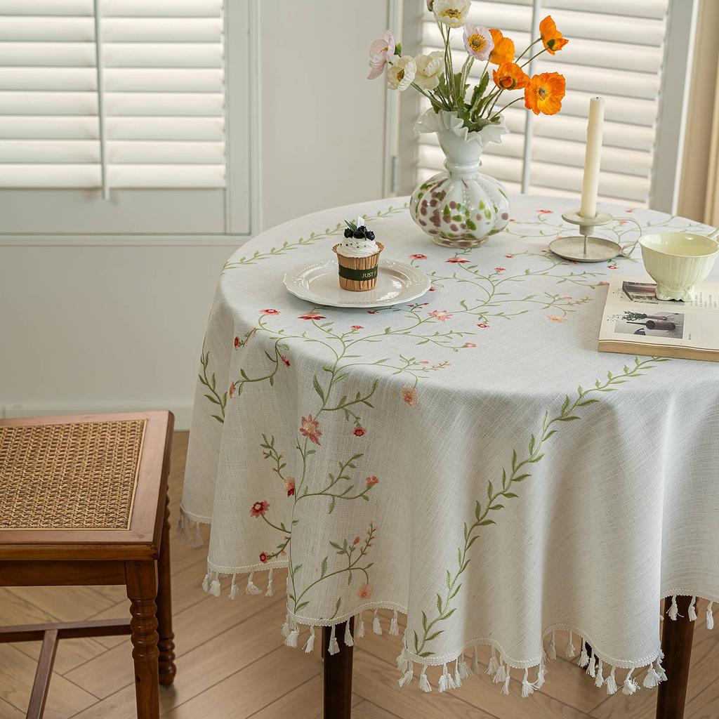Tablecloth Fabric Cotton And Linen Small Fresh Waterproof Tablecloth High-End Embroidery Dining Table Cloth Round Table Coffee Table Cloth Tablecloth