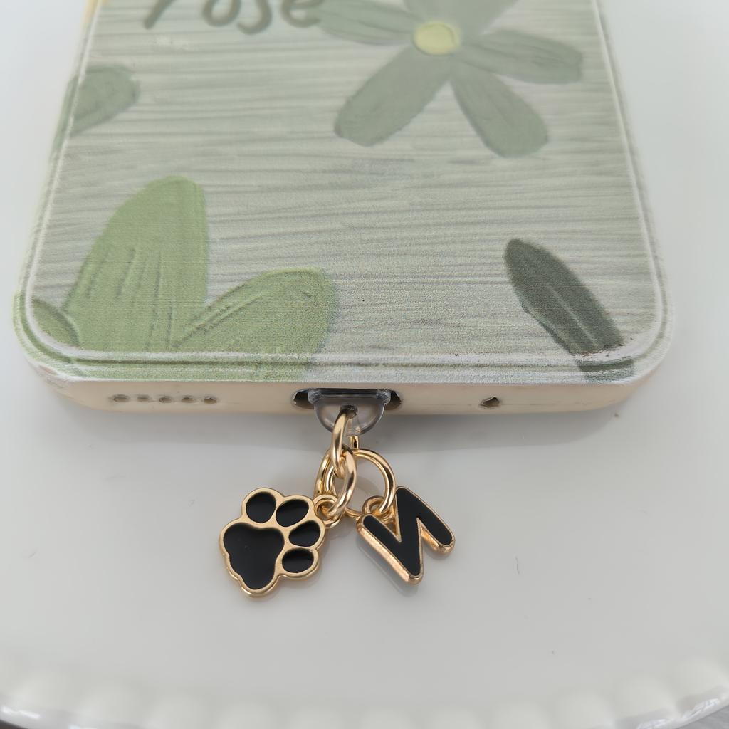 1 Black Cat Paw Animal-shaped Phone Dust Plug with Letters, Suitable for IPhone/Type-C Interface Dust Plugs, DIY Phone Decoration and Protection