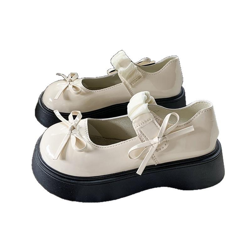 French thick heel thick sole Mary Jane shoes women's 2025 new summer and autumn light mouth small leather shoes bow with skirt single shoes