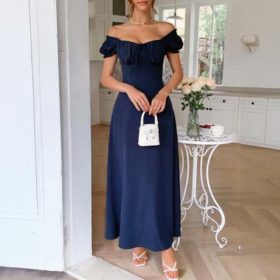 Elegantní a Rafinované Dlouhé Šaty s Krátkým Rukávem a Jedním Ramenem pro Dámské Jaro a Léto