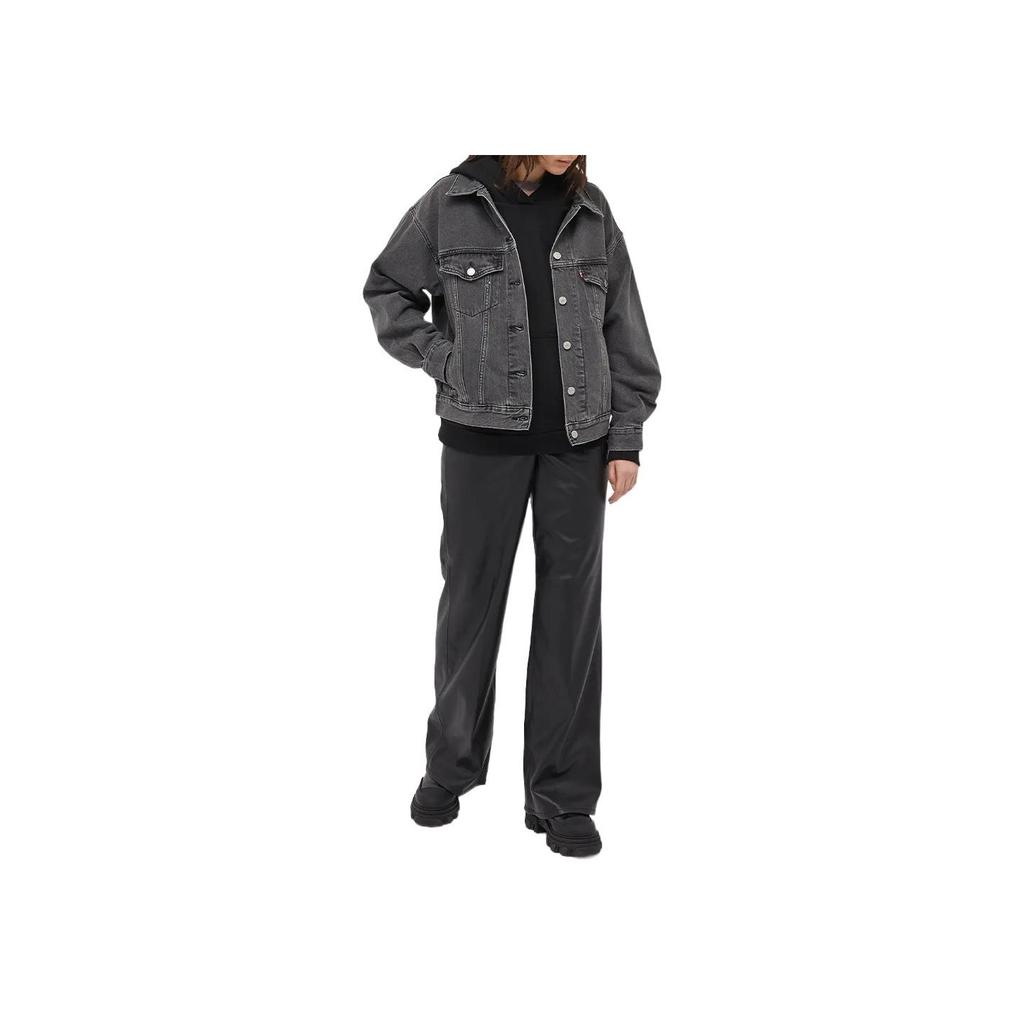 Levis Washed Single Button Collar Long Sleeve Denim Jacket Women jackets Gray A1743-0000