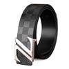 Men's Plaid Cowhide Belt with Stainless Steel Smooth Buckle