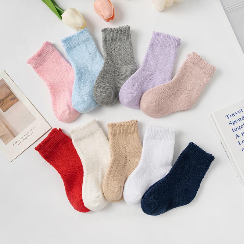 Meias Novas para Bebê Menina Sólidas Respiráveis Crianças Menina Meias Curtas Vazadas Crianças Pequenas Crianças Algodão Princesa Meias Fofas Para 0-8 Anos