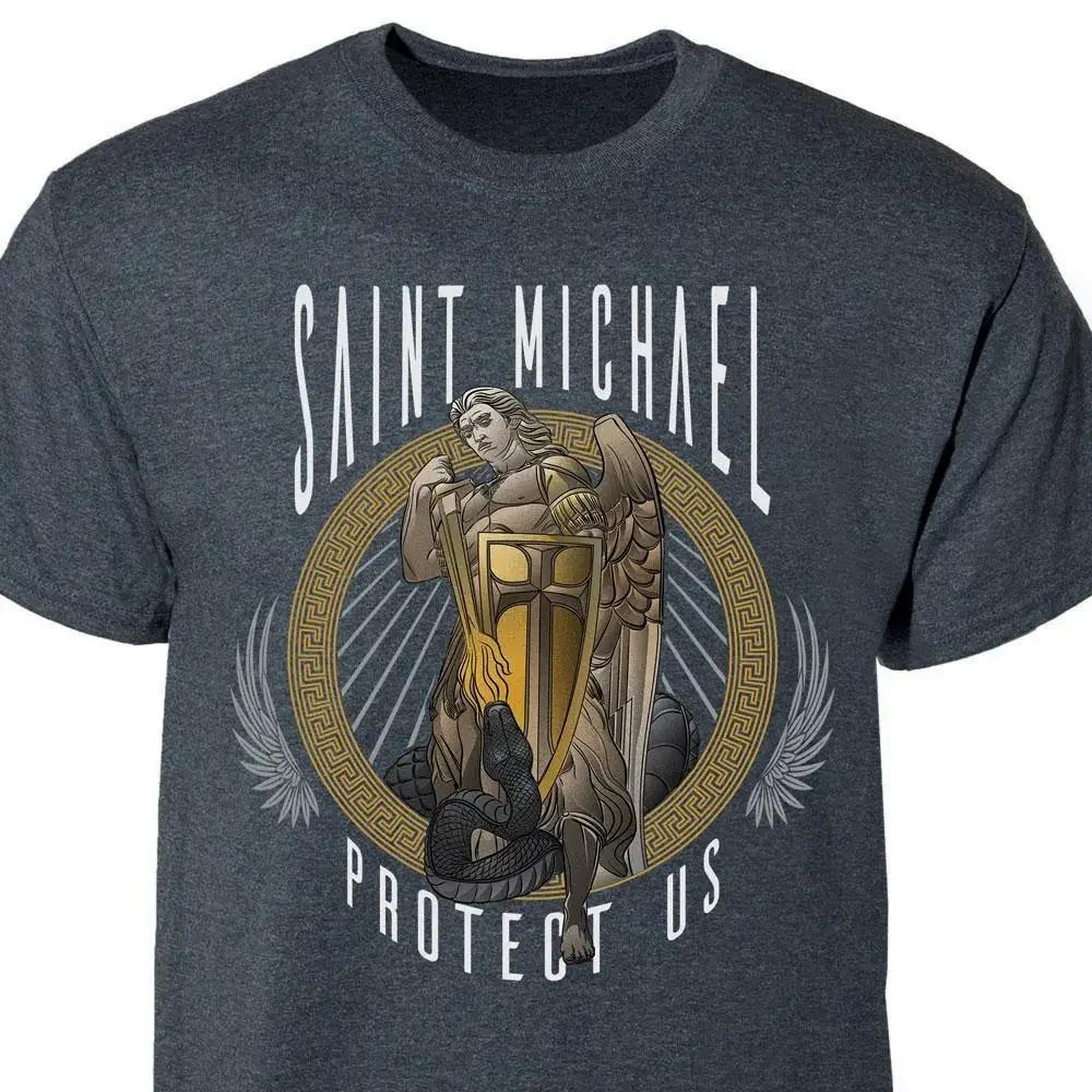 

The Archangel Saint Michael Protect Us Catholic Christians TShirt 100 Cotton ONeck Summer Short Sleeve Casual Mens Tshirt 4XL