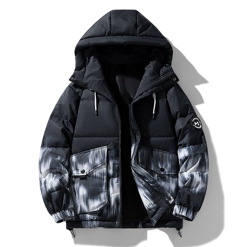 2025 Winter New White Duck Down Jacket Gradually Change Contrasting Colors Couple Ruffian Handsome Hooded Warm Cold Resistance Thickened Outside