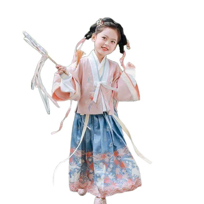 Girls' Ming Dynasty Hanfu Set: Three-Piece Ruqun Costume for Autumn/Spring - Ancient Style, Fairy-Inspired Tang Suit