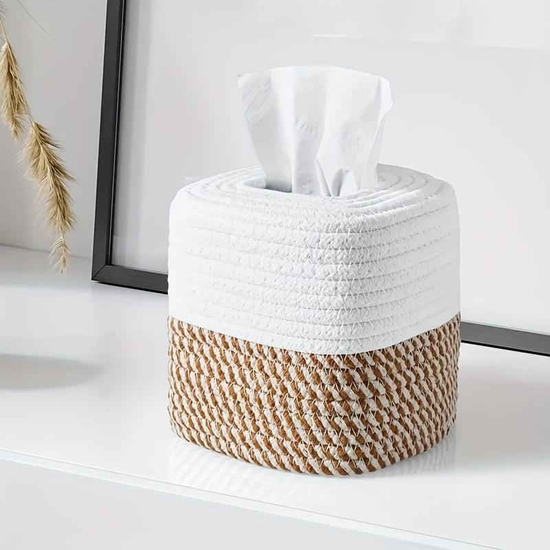 Minimalist Japanese-style Rope Woven Tissue Box,Desktop Organizer, Handmade Square Tissue Holder,Very Suitable for Home Decor