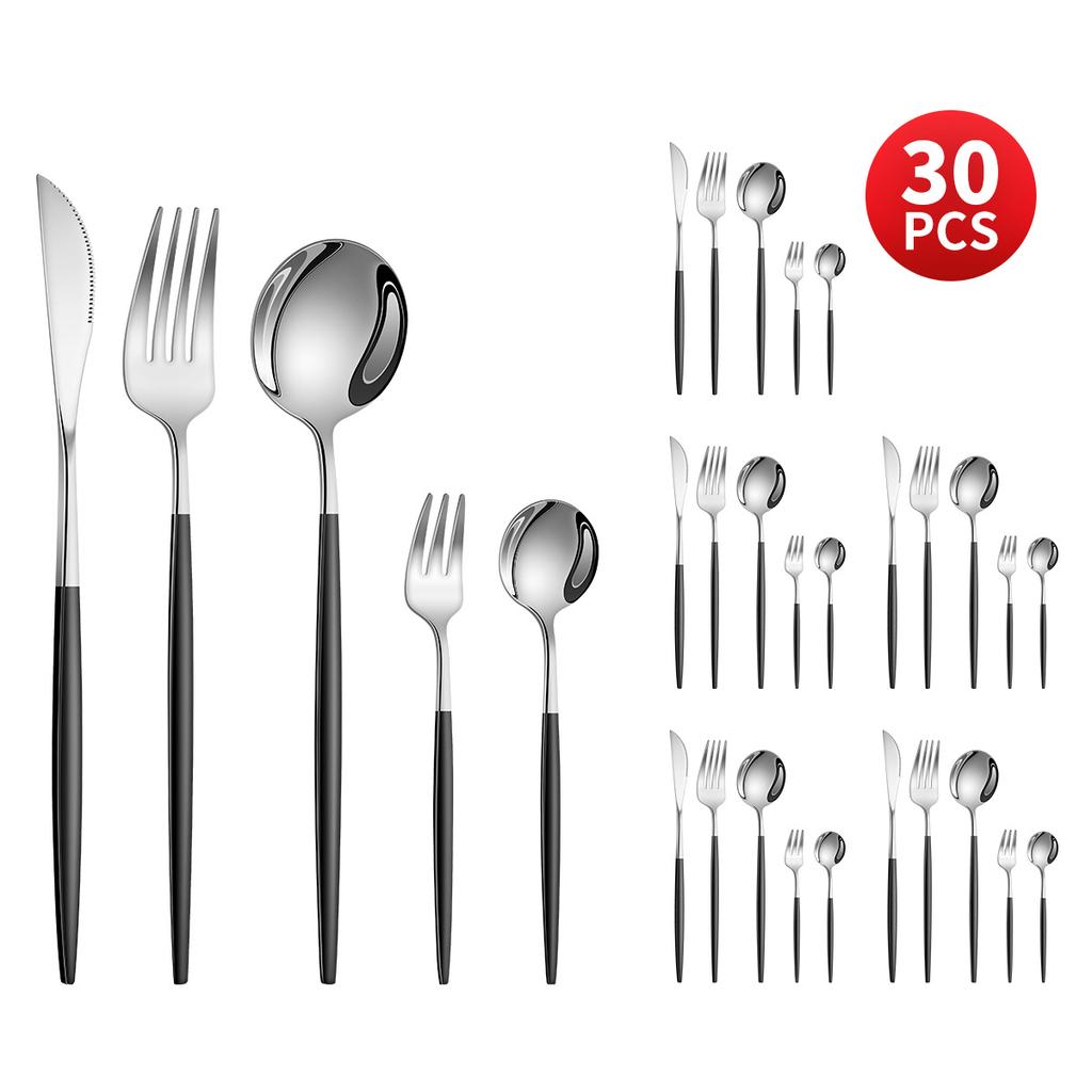 Stainless Steel 30-Piece Tableware Steak Knife, Fork and Spoon 5 Main Pieces Tableware Suit