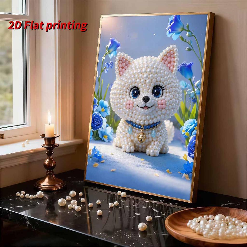 DIY Little White Dog Pearl Art Painting for Home Wall Decor Arts Craft  for Adults/Beginners Gift Idea Home Decor Without Frame