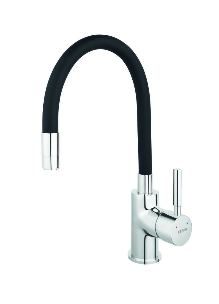 Zumba sink tap, black flexible spout, chrome