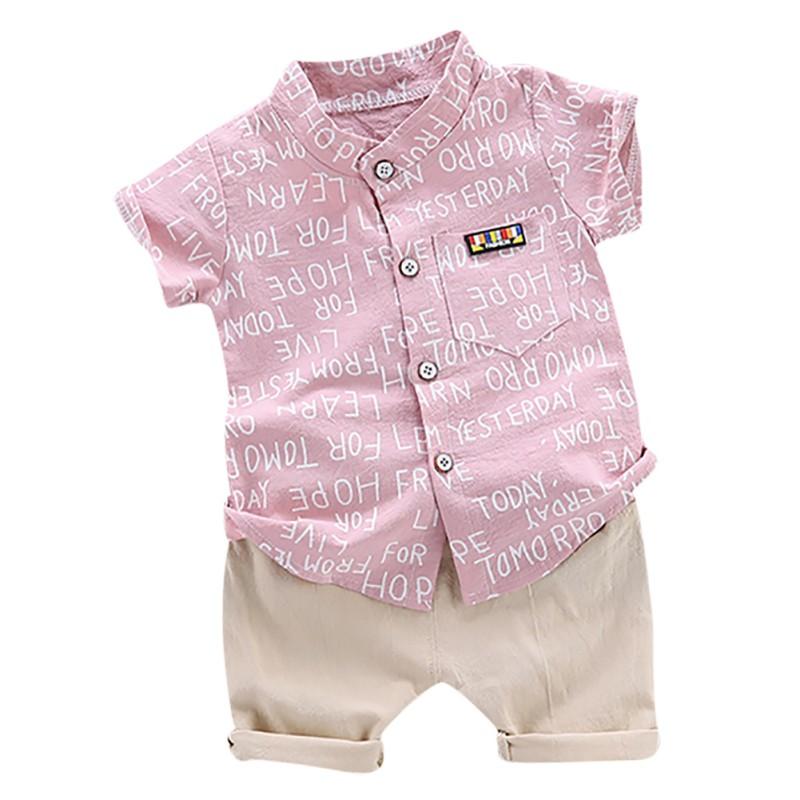 Summer Baby Boys Casual Kortermet Letter Print T-skjorte Topper+Shorts kostymesett