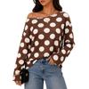 Top a Righe da Donna a Spalle Scoperte con Maniche Lunghe, Felpa Casual Larga a Blocchi di Colore