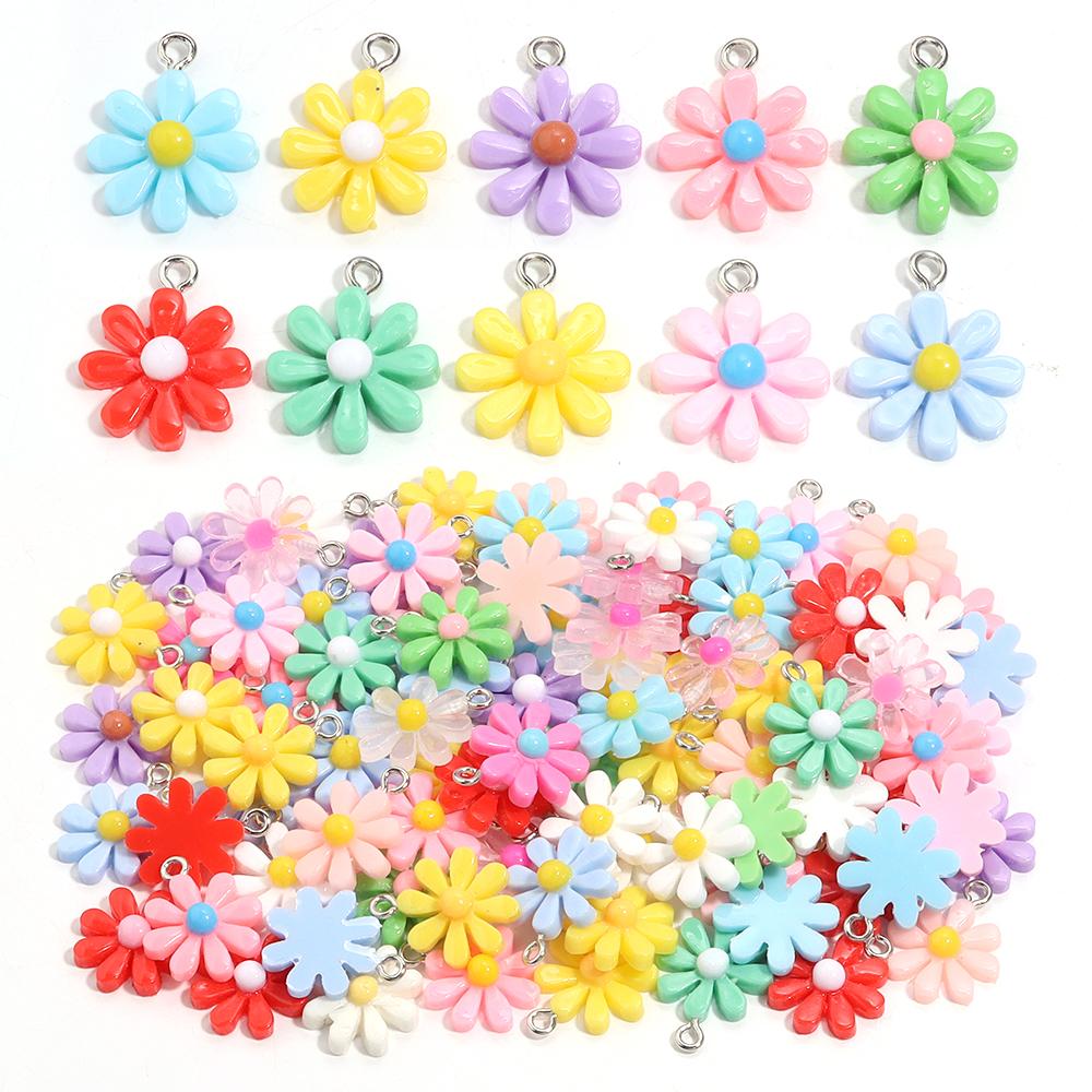 10pcs/lot Resin Charm Pendants Colorful Daisy Flower Shaped Necklace Pendant For Jewelry Making DIY Fashion Earrings Accessories
