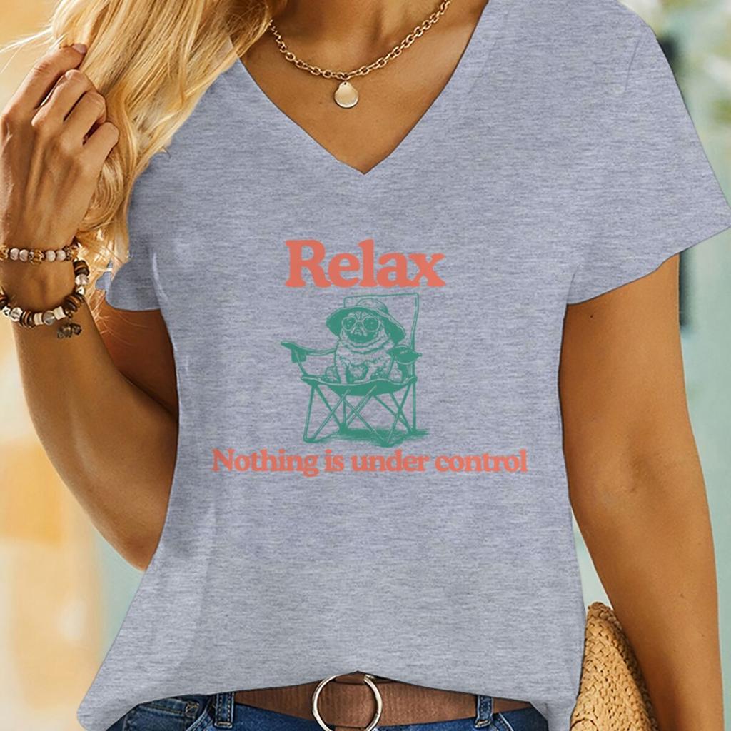 Funny Dog Mom Retro Vintage Shirt Relax Nothing Is Under Control T Shirts Letter Print Dog Lover Gift Fashion Womens Clothing