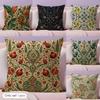 Retro Bohemian Flowers Pattern Cushion Cover Durable Hypoallergenic Organic Linen Short Pillow Cover Washable