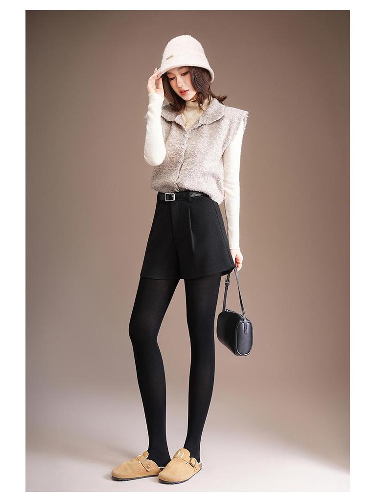 Plus Size Women's High Waist A-Line Woolen Shorts - Autumn & Winter, Loose Wide Leg, Bootcut, Slimming Fit