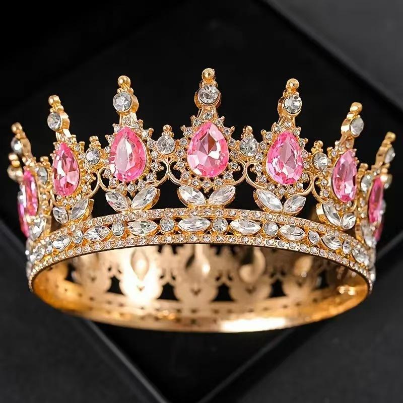 Velká koruna Nevěsta Svatba Pokrývka hlavy Barevná kulatá pokrývka hlavy Ozdoby na dort k narozeninám Královna Elegantní