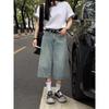 Plus Size Washed Women's Wide-Leg Jeans - Spring 2026, American Retro Style, Mid-Length Loose Fit.