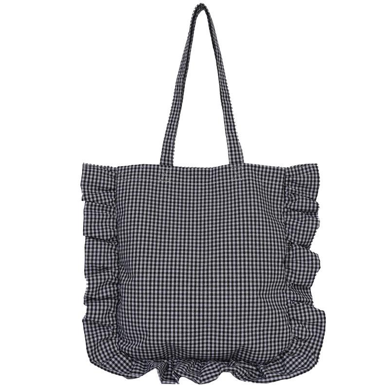 Fresh Checkered Ruffle One-Shoulder Lace Backpack: Cute Korean Style Tote for Daily Commute and Students