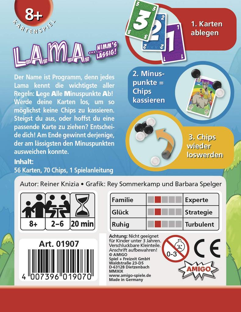 AMIGO Kartenspiel 56 70 1 Spielanleitung LAMA - / ...NIMM`S LÄSSIG / Karten, Chips,