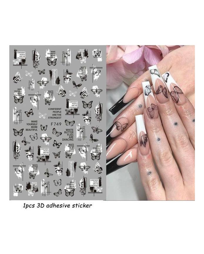 Autocollants 3D pour Nail Art, lignes ondulées abstraites colorées, décalcomanies à fleurs et feuilles florales, décoration d'ongles