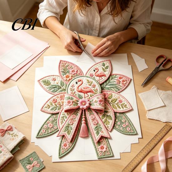 Easy Crafting Kit with Tutorial DIY Quilted Hanger for Door Wall, Wreath Patchwork Bow Sewing Hummingbird Cardinals Fabric Art Kit, Craft Adults