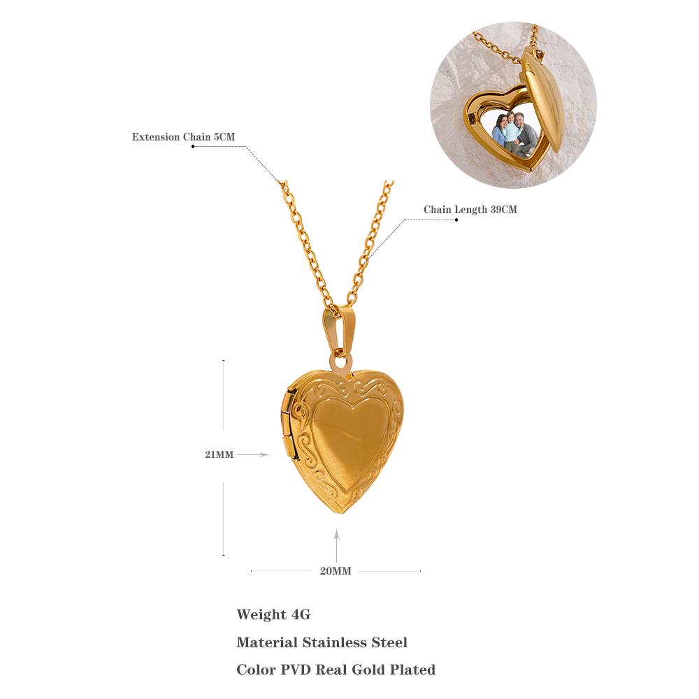 Yhpup Heart Stainless Steel Pendant Drop Necklace Waterproof Friend Photo Picture Frame Locket Charm Necklace Jewelry Gift