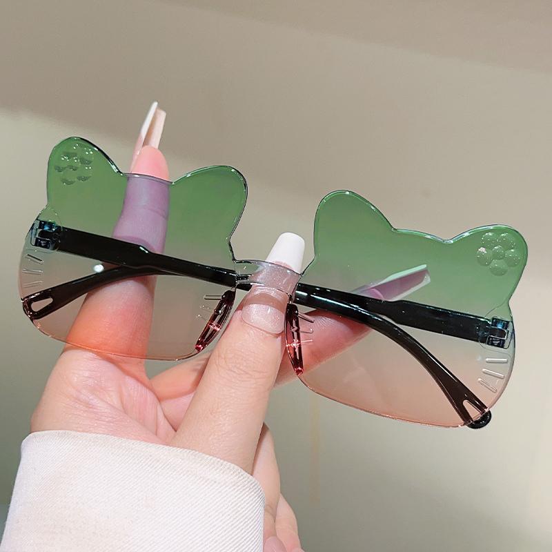 Cute Kitten Shaped Sunglasses for Children New Rimless Multi-color Decor Shades Trendy Design Gradient Kids Sun Glasses