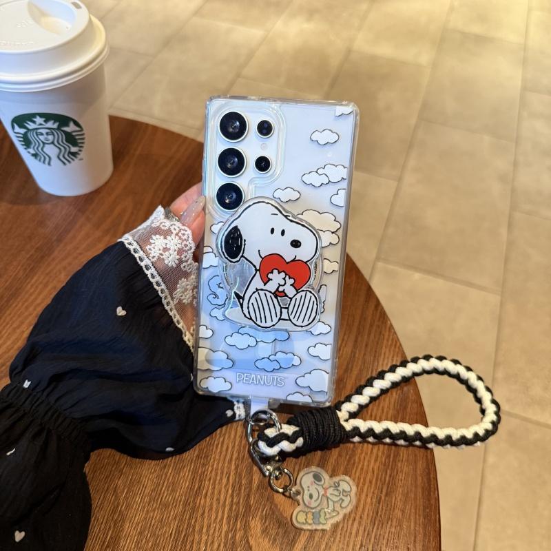 Cute Cloud Cartoon Funny Snoopy Charlie Brown Phone Case ForSamsung S22 S23 S22 S24 S25 Ultra Snoopy shockproof Magnetic Holder