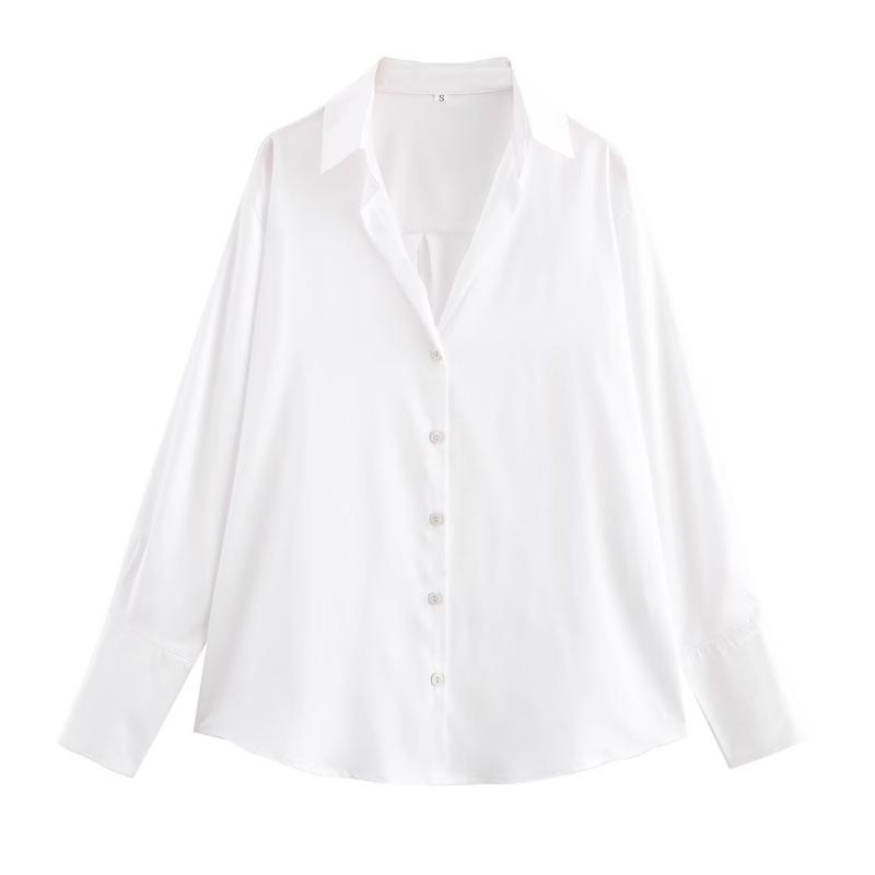 European & American High Street Style Silk Satin Long-Sleeve Shirt