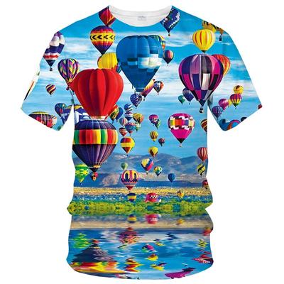 Camiseta Balão de Ar Quente Para Homens Moda Impressão 3D Camiseta de Manga Curta Casual Gola Redonda Tops Street Tees Roupas Femininas