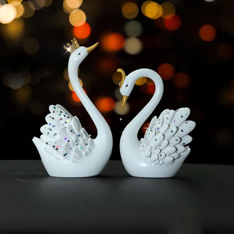 Swan Couple Rhinestone Perfume Ornament for Car Interior - Elegant Lady's Decoration
