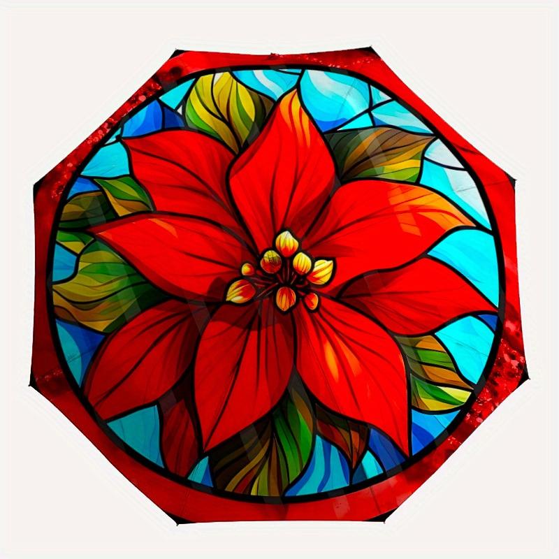 

1pc Stained Glass Automatic Folding Umbrella - 8-Rib Iron Frame, Windproof, Portable Sunshade with Plastic Handle for Travel & Outdoor Activ