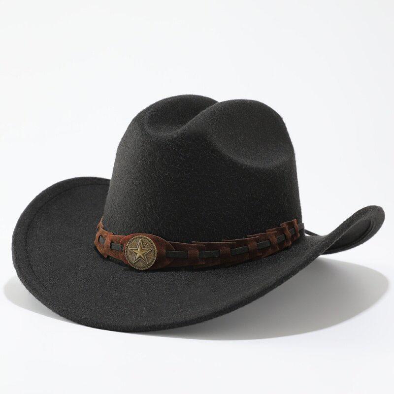 New Tibetan woolen top hat with rolled brim Western cowboy hat with rolled edge Felt hat European and American western cowboy hat