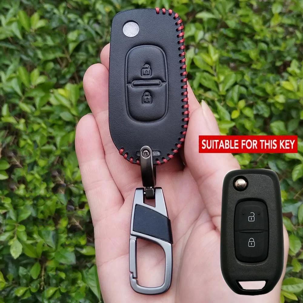 BGO1 Leather Key Case Cover Fob for Renault Logan 2 Stepway Sandero Duster 2019 2020 Holder Keychain Protection Shell Car Accessories