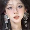 Rose petal earrings exaggerated fashion long fringed earrings women's high-end temperament versatile earrings