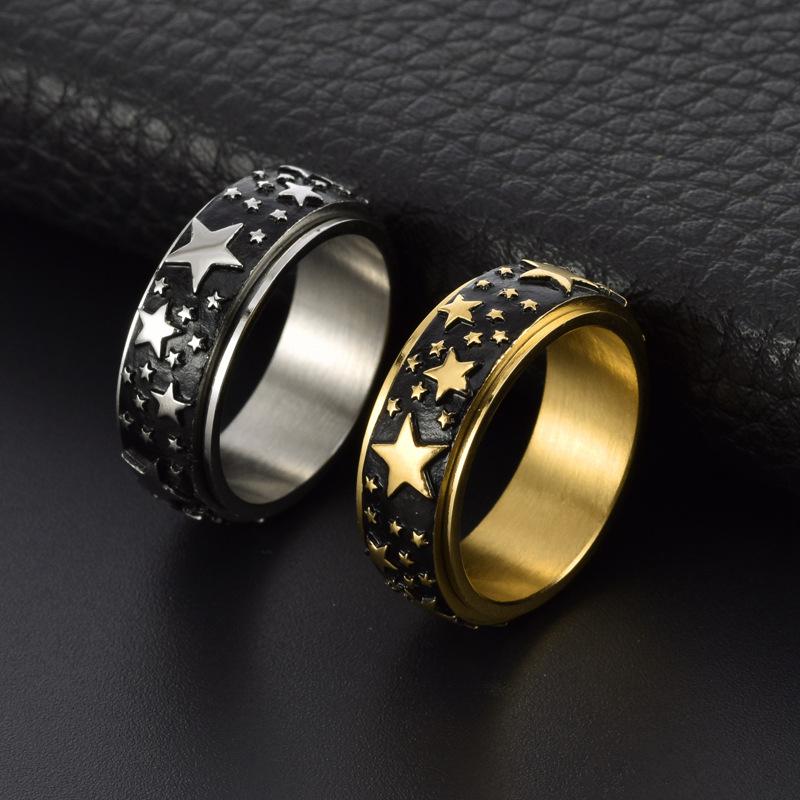 8mm Star Shaped Rotable Ring for Men Stainless Steel Pressure Relieving Ring Vintage Punk Jewelry New