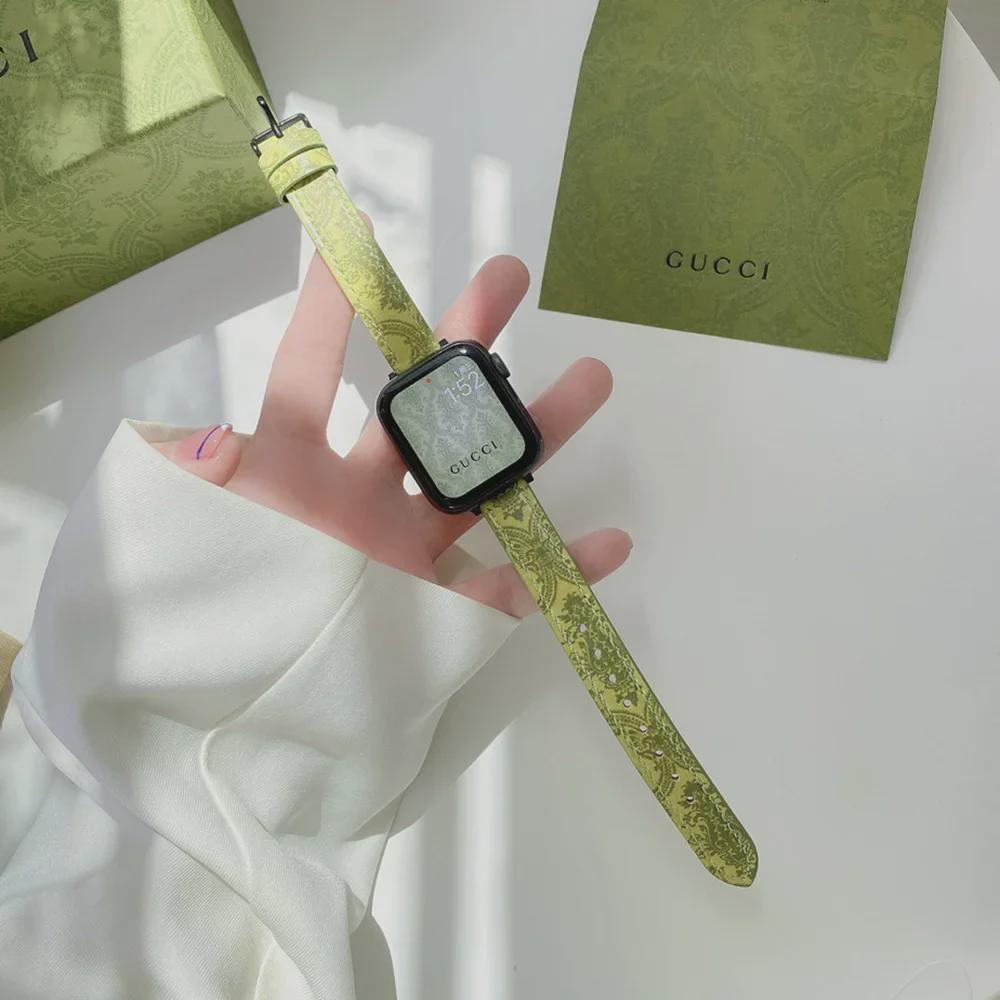 Zelený kožený řemínek pro Apple Watch 8/7/SE/6/5/4