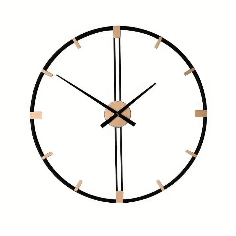 

Large Wall Clock Living Room Iron Art Round Clocks Mechanism Silent Watches Kitchen Luxury Watch Room Design Wall Decoration