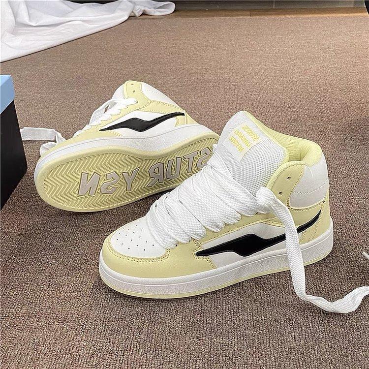 Korean Version of Platform Bread Shoes 2025 New Color Matching Trend Casual High-top Board Shoes Retro Versatile Fashion Sports Shoes