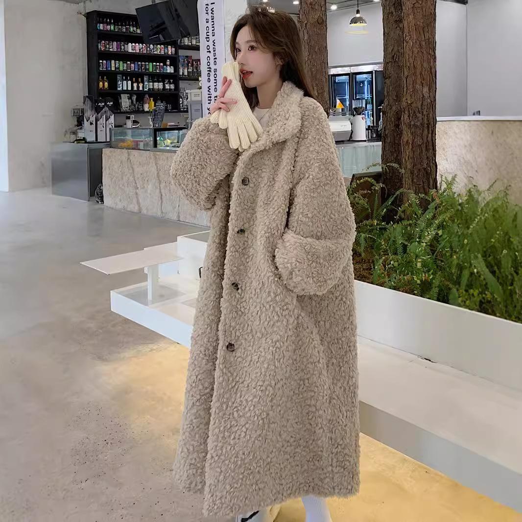 

VAYLA Long Coats Women Faux Fur Jackets Lamb Wool Coat Thick Warm Y2k Streetwear Jacket Elegant Work Outerwear Autumn Winter L хакі